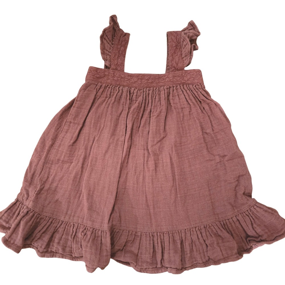Jamie Kay Girls Organic Cotton Muslin Ruffle Strap‎ Dress Mauve Pink Size 3Y